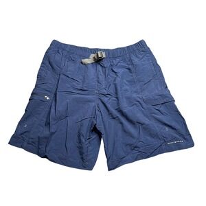 Columbia Men's Large Omni-Shade Hybrid Cargo Shorts Navy Blue Mesh Lined Belted